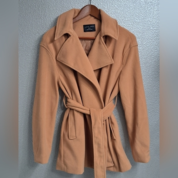 Nordstrom Love Tree Camel Wrap Coat Size S - Picture 7 of 11